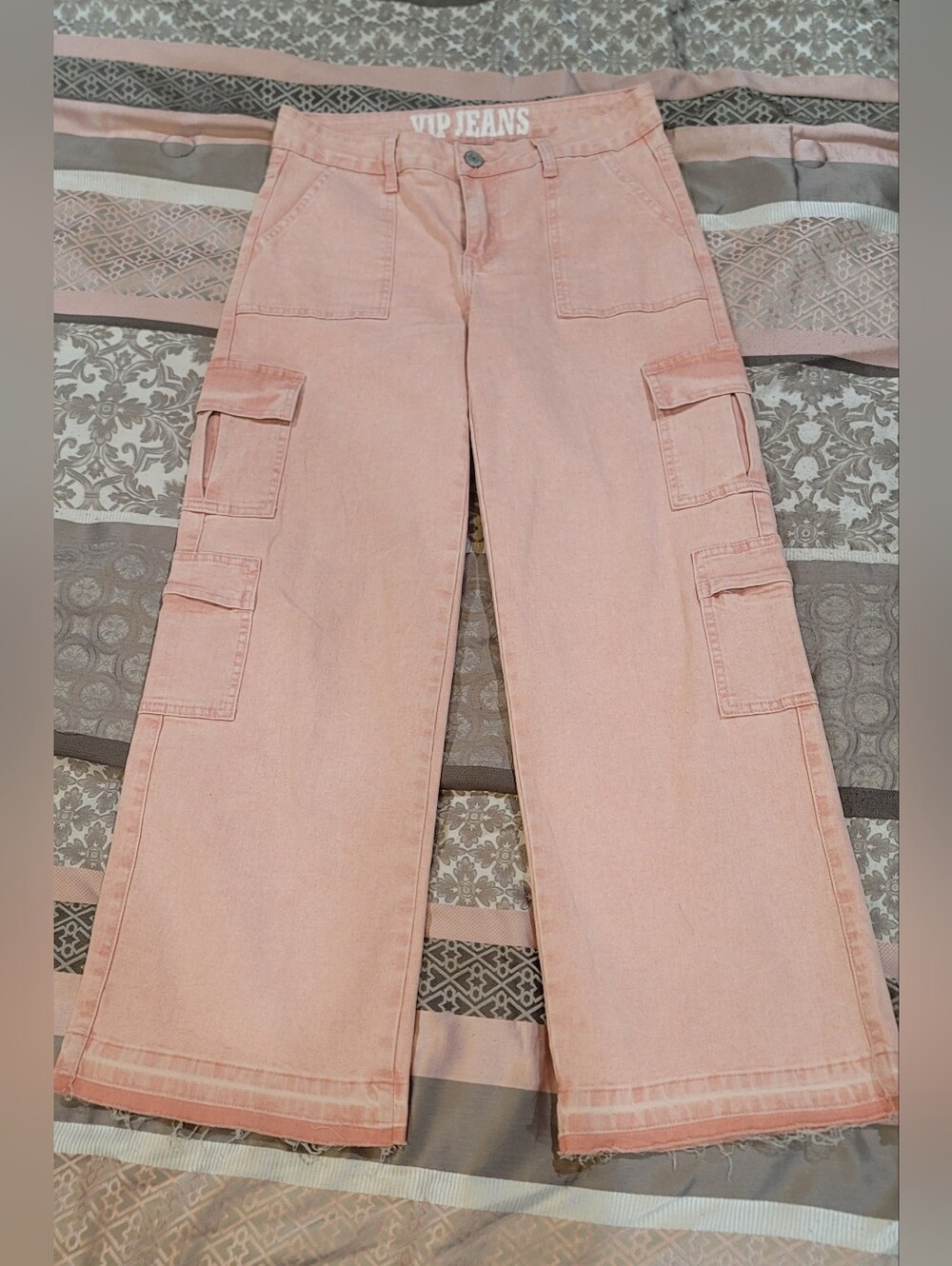 VIP Women Straight Leg Cargo Jeans in Light Pink